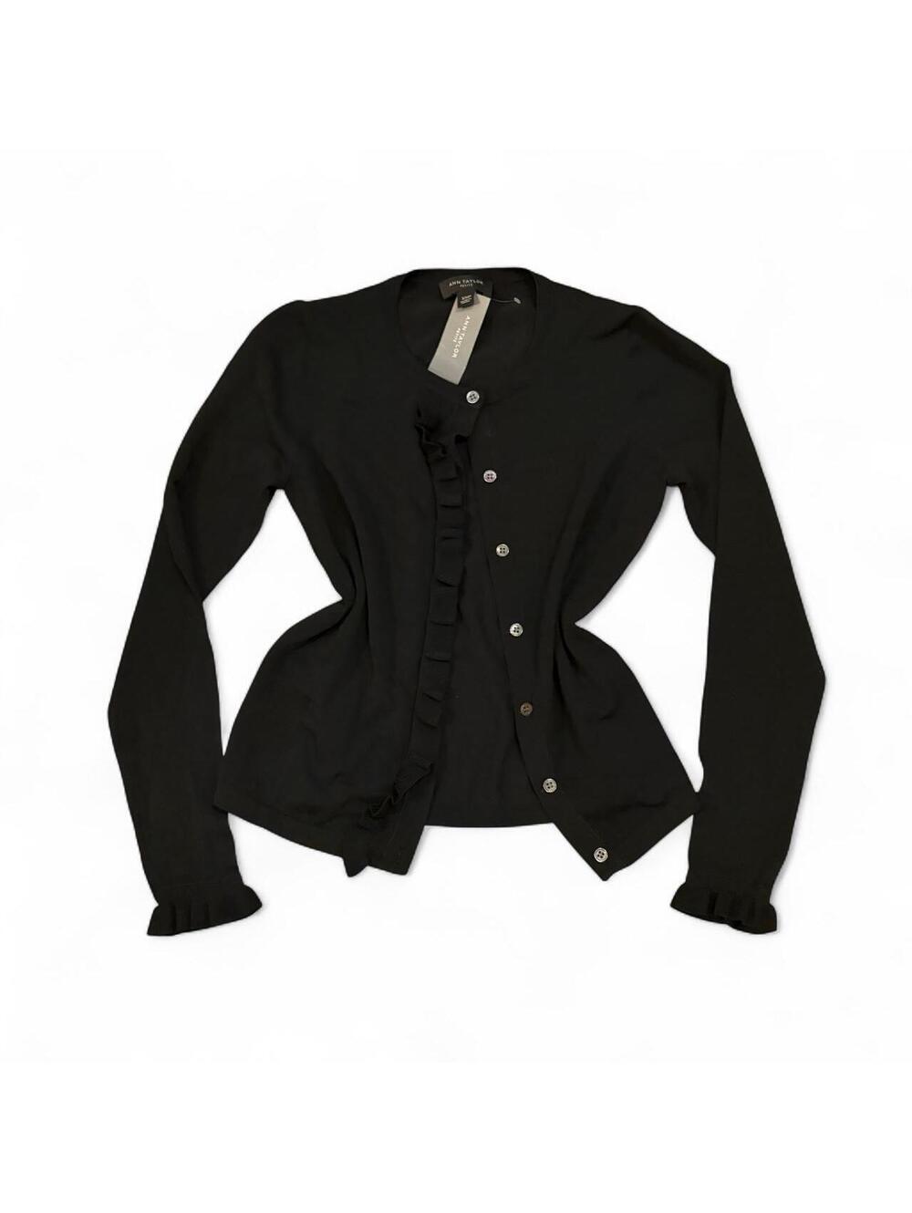 Ann Taylor Petite Black Ruffle Cardigan NWT ๐คโจ